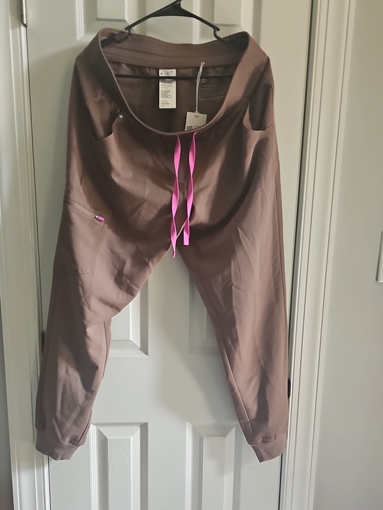 Figs Other - Figs Women's Brown Scrub Joggers with Pink Drawstring